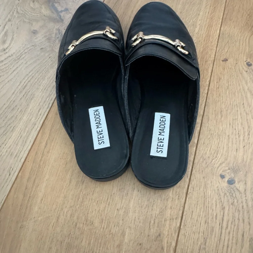 Steve Madden Black Mules with Gold Horsebit